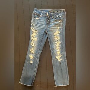 American Eagle Outfitters Ripped Blue Ankle Jeans